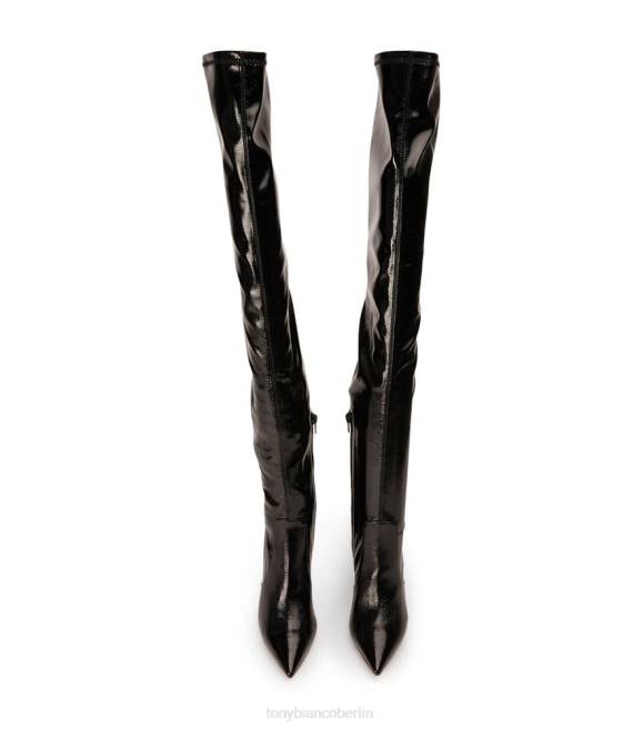 Stiletto-Stiefel| de Tony Bianco Frauen Avah lange Stiefel schwarzes Crinkle-Lack 4624563